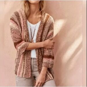 J. Jill  Womens Multi-Colored Striped Open Front Cardigan XS Fall Boho‎ Western